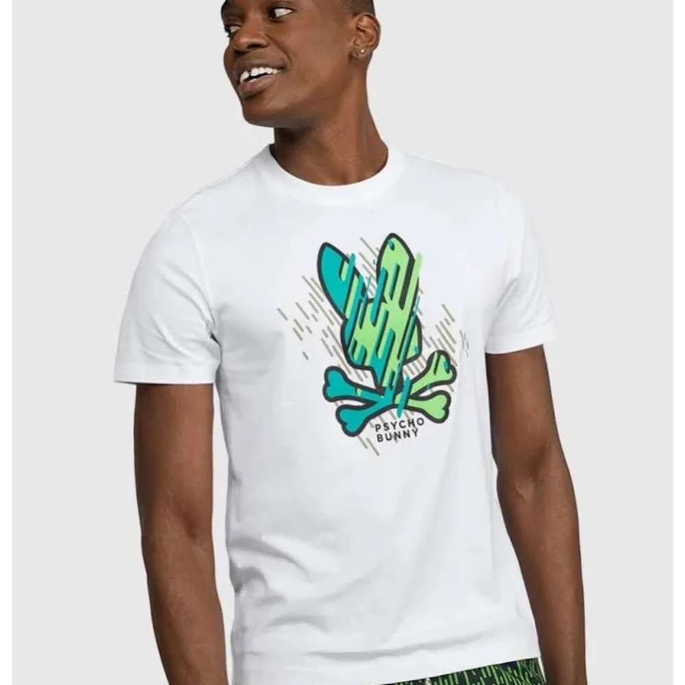 Psycho Bunny White Tee with Green Graphic